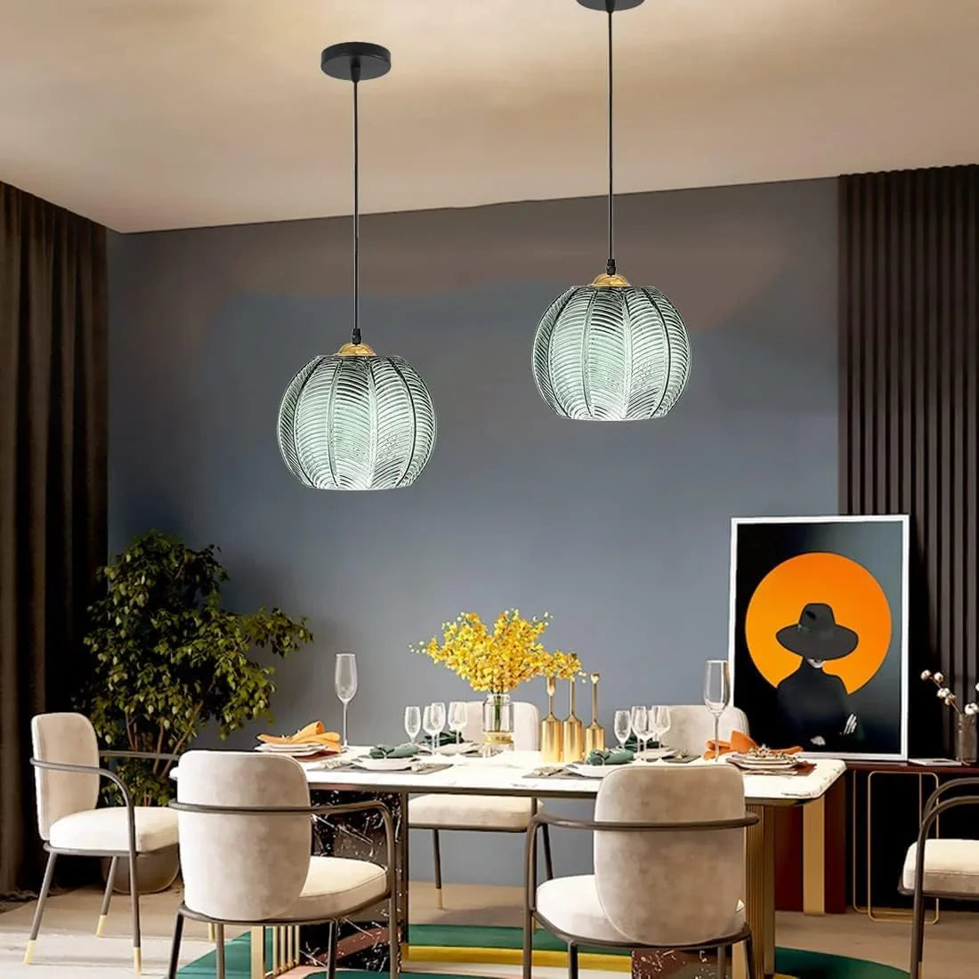Gaia Boho Tropical Palm Leaf Glass Pendant Light