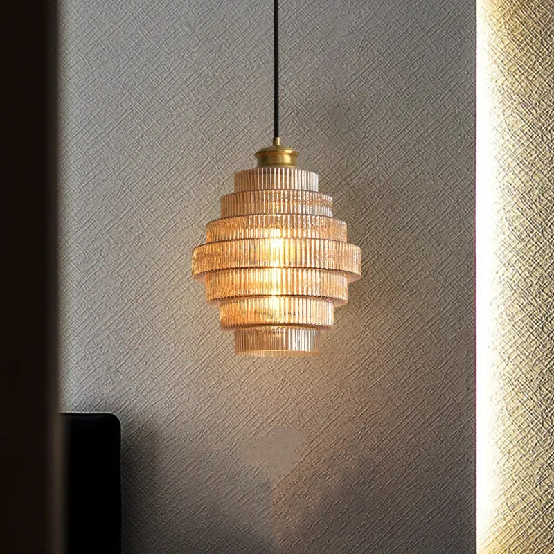 Clarity Antique Brass Striped Stained Glass Bottle Pendant Light