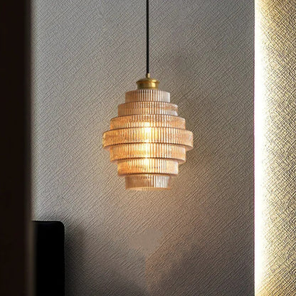 Clarity Antique Brass Striped Stained Glass Bottle Pendant Light