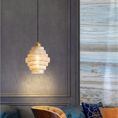 Clarity Antique Brass Striped Stained Glass Bottle Pendant Light
