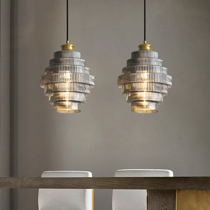 Clarity Antique Brass Striped Stained Glass Bottle Pendant Light
