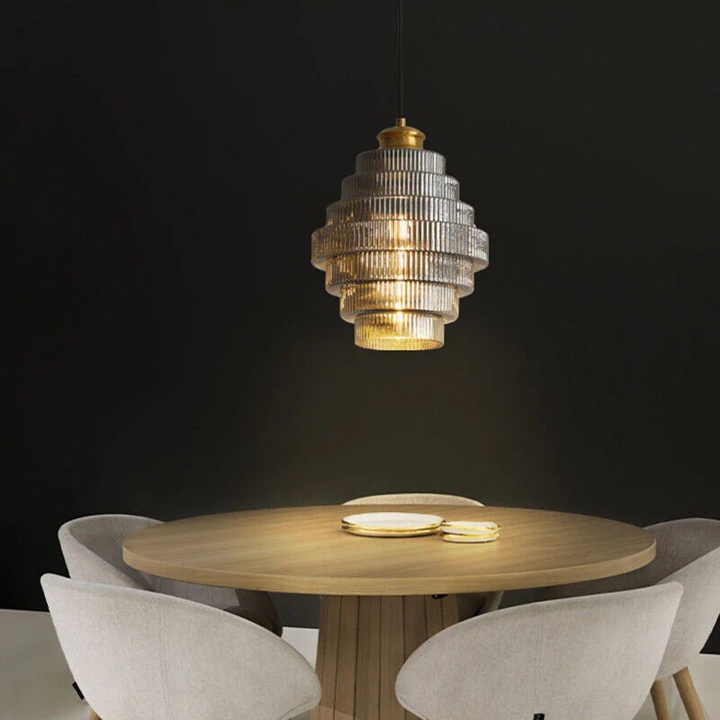Clarity Antique Brass Striped Stained Glass Bottle Pendant Light