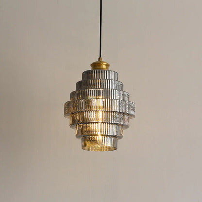 Clarity Antique Brass Striped Stained Glass Bottle Pendant Light