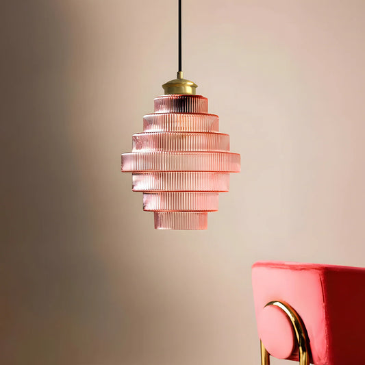 Clarity Antique Brass Striped Stained Glass Bottle Pendant Light