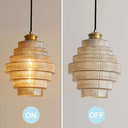Clarity Antique Brass Striped Stained Glass Bottle Pendant Light