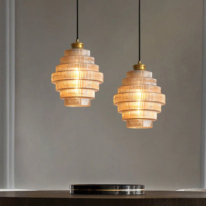 Clarity Antique Brass Striped Stained Glass Bottle Pendant Light