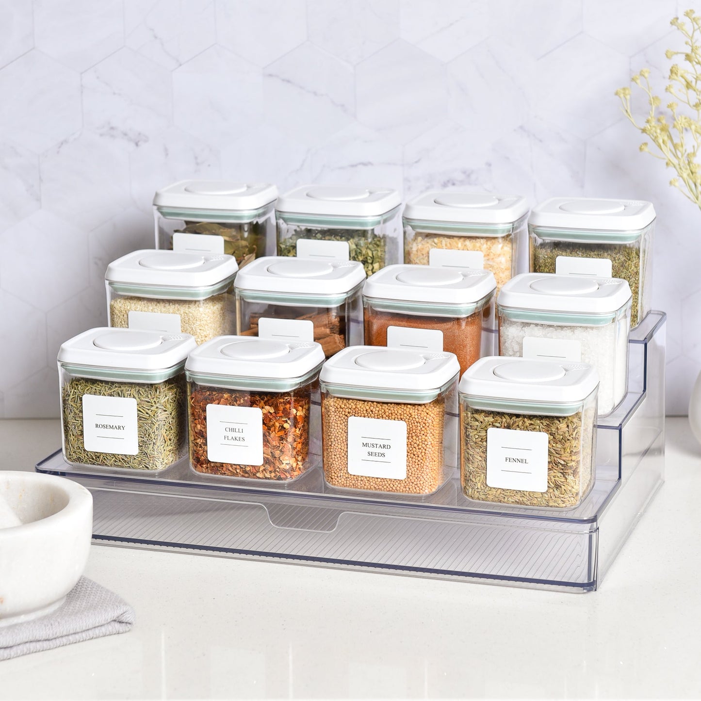 Push Top Spice Container Set - White Lid