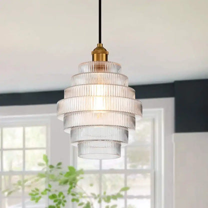 Clarity Antique Brass Striped Stained Glass Bottle Pendant Light