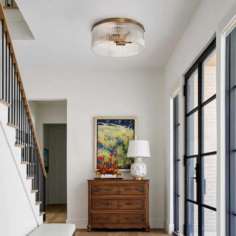 Eos Round Ribbed Crystal Flush Mount Ceiling Light