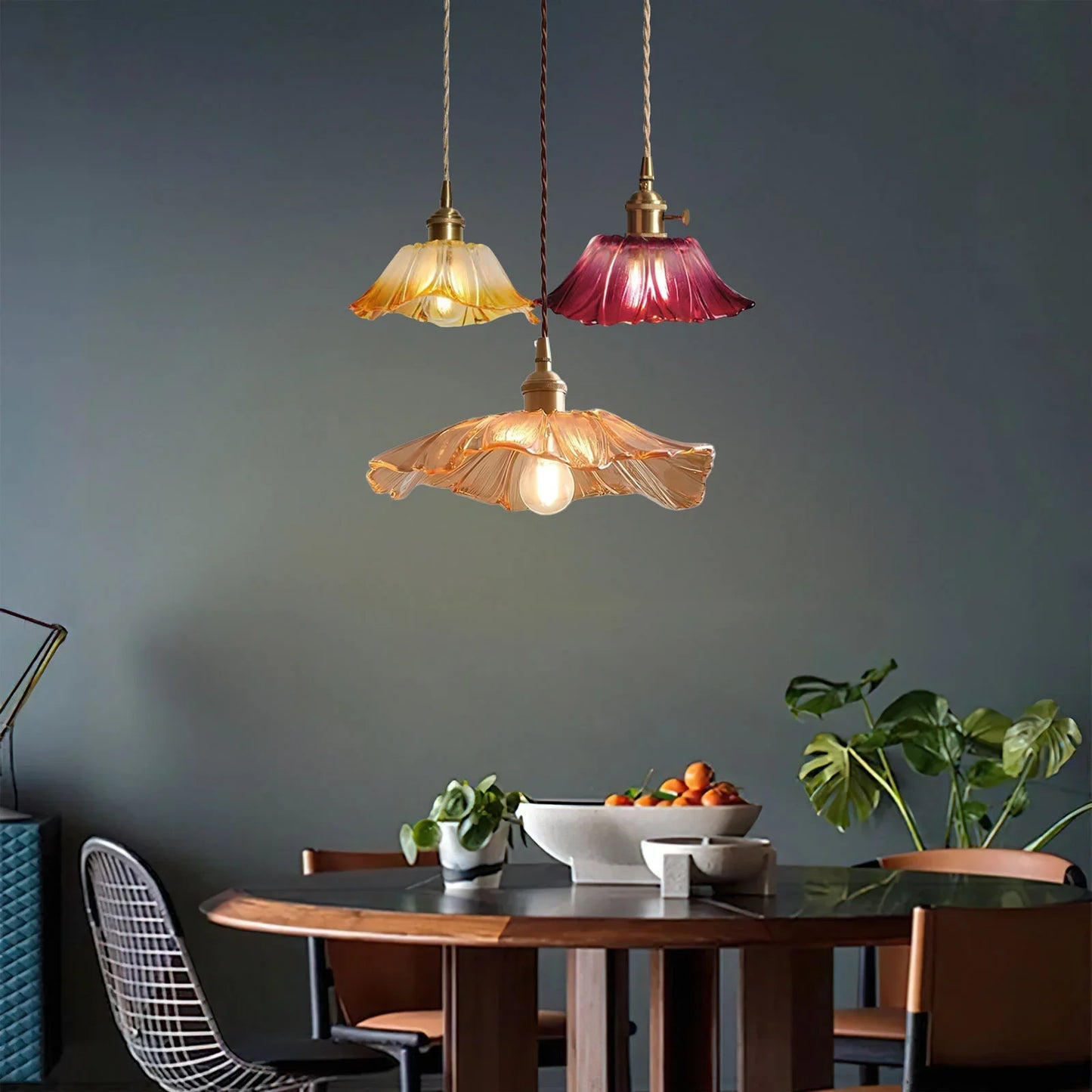 Dennehy Lotus Retro Glass Pendant Light