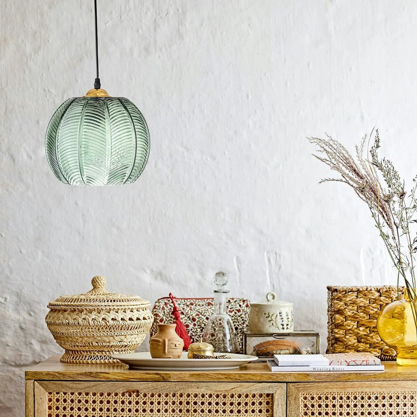 Gaia Boho Tropical Palm Leaf Glass Pendant Light