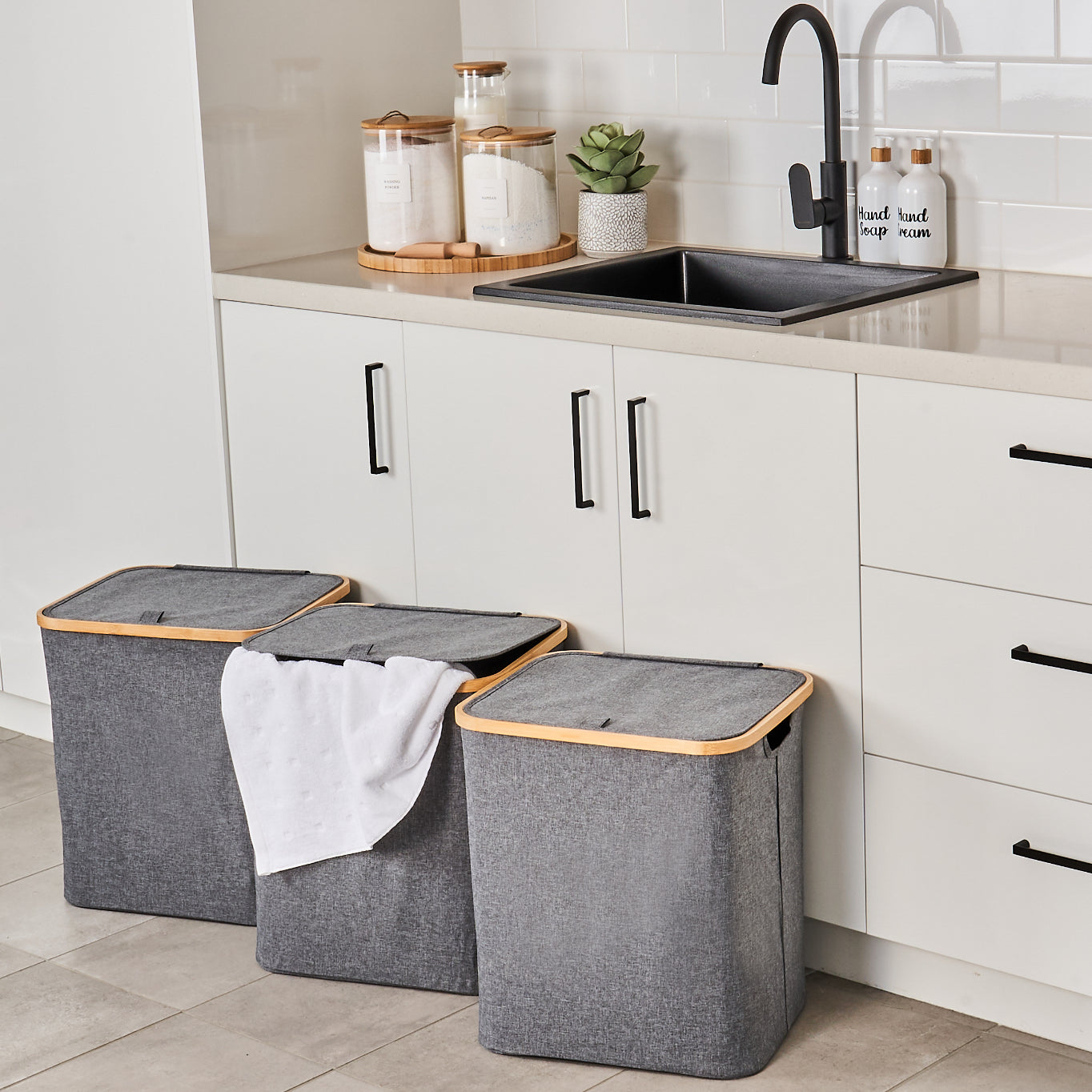 Linen / Laundry Basket with Lid - Dark Grey